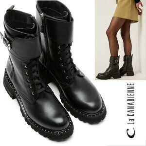 LA CANADIENNE Cody Combat Moto Boots Size 9.5 Black Leather Waterproof NEW